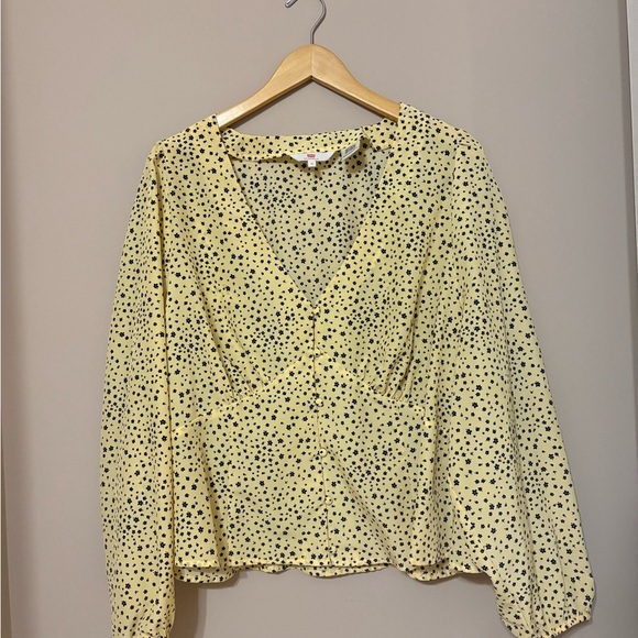 Levi's Women's 1X Yellow Floral Puff Sleeve V-Neck Blouse - Picture 3 of 6